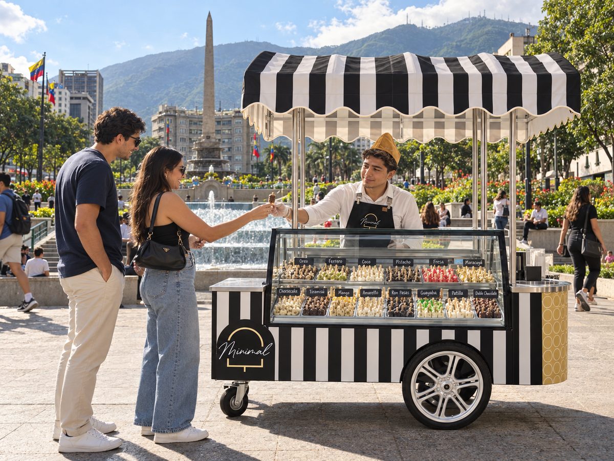 Carrito de Minimal en la Plaza Altamira, sirviendo minipaletas